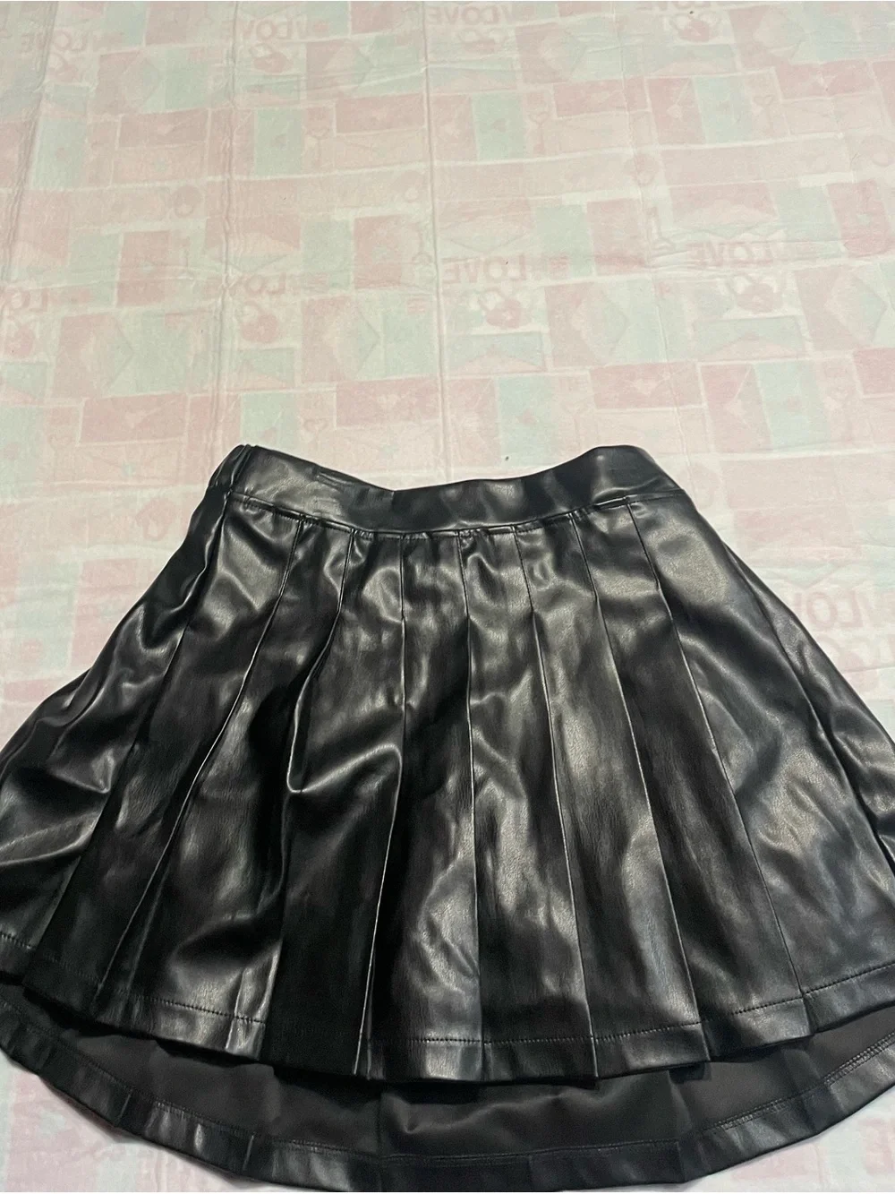 Girls Justice Black Faux Leather Pleated Skirt